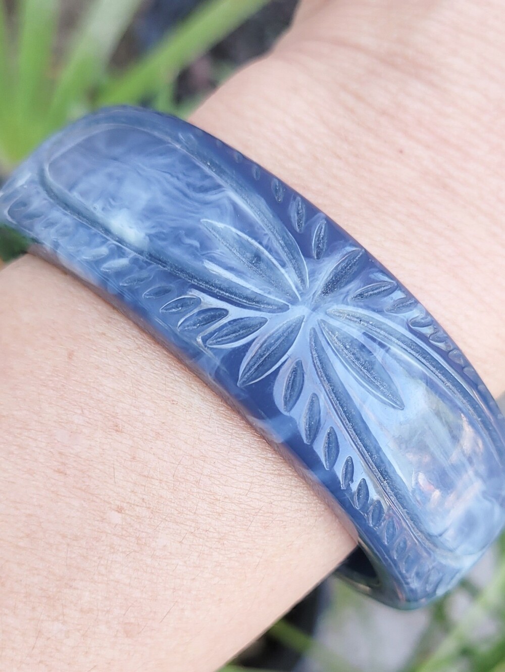 Carved Chunky Celluloid Bangle Bracelet